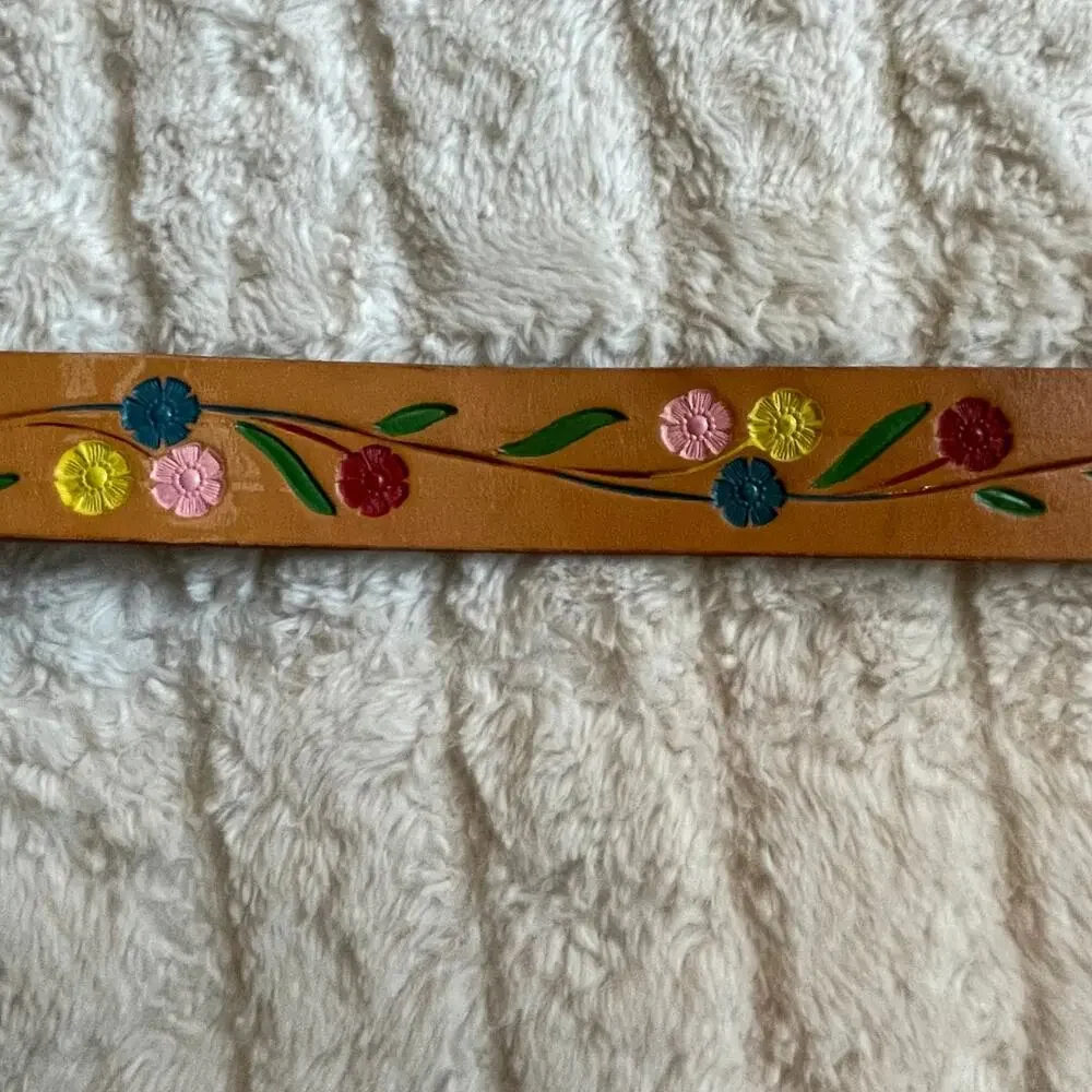 GREAT AMERICAN BUCKLE CO belt floral leather 34 looper vintage leather